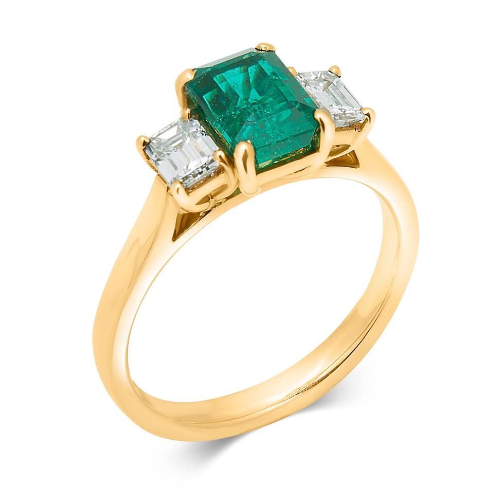 18ct Yellow Gold Emerald and Diamond Ring Thumbnail Image 0