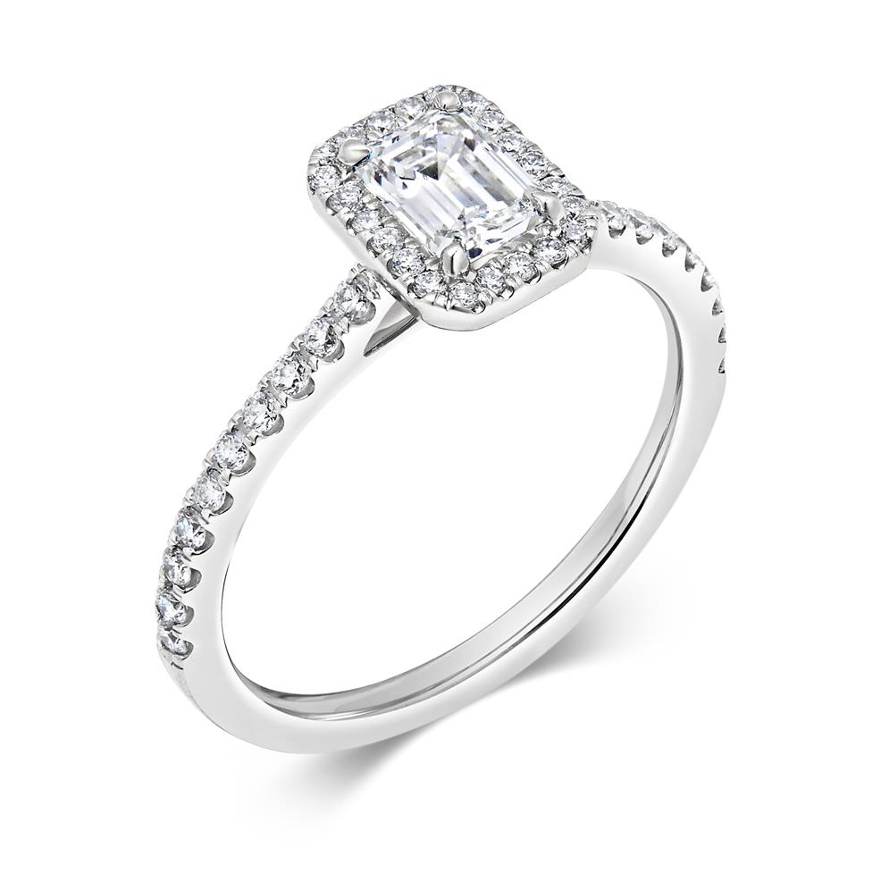 Platinum Emerald Cut Diamond Halo Engagement Ring 0.80ct Thumbnail Image 0
