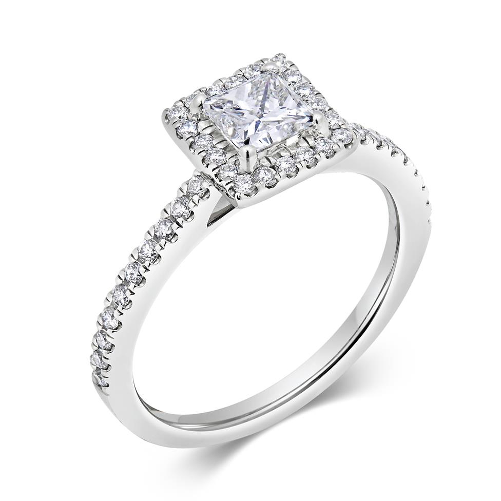 Platinum Princess Cut Diamond Halo Engagement Ring 0.75ct Thumbnail Image 0