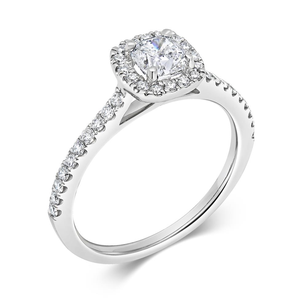 Platinum Cushion Cut Diamond Halo Engagement Ring 0.85ct Thumbnail Image 0