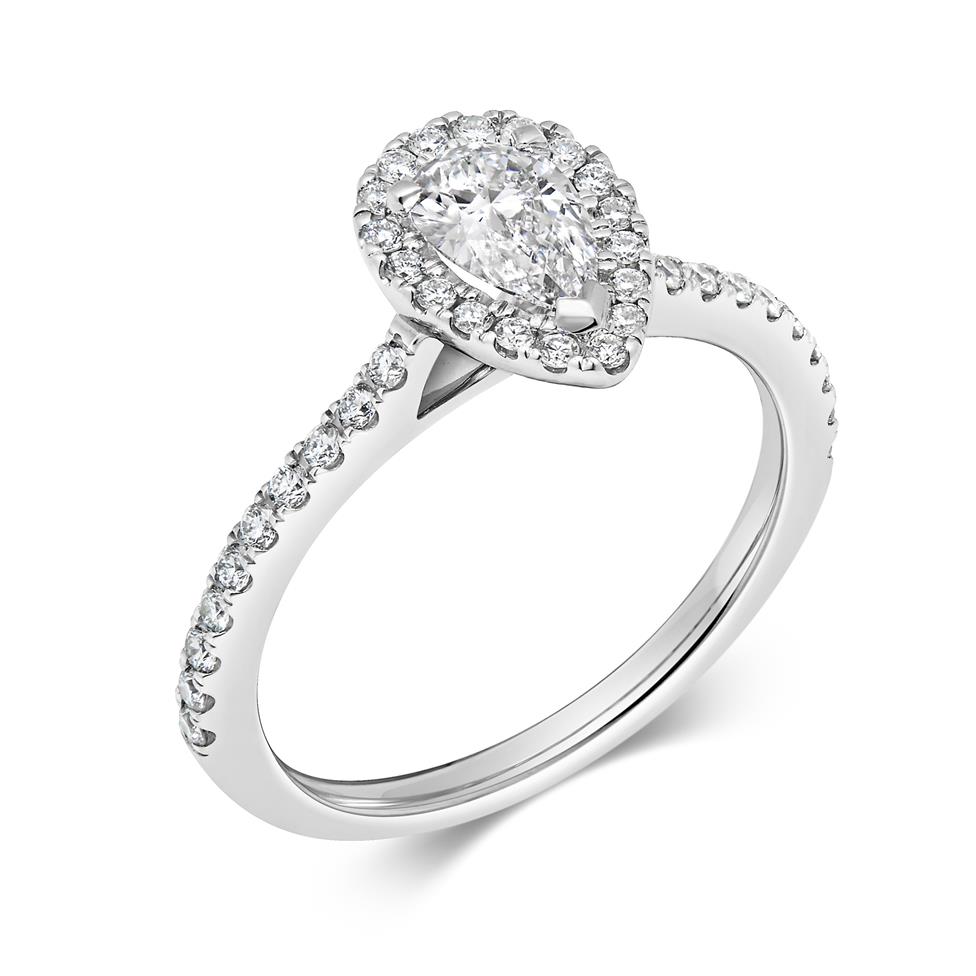 Platinum Pear Shape Diamond Halo Engagement Ring 0.85ct Thumbnail Image 0