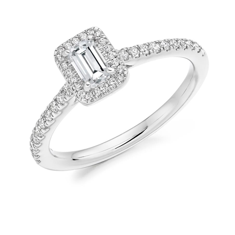 Platinum Emerald Cut Diamond Halo Engagement Ring 0.55ct Thumbnail Image 0