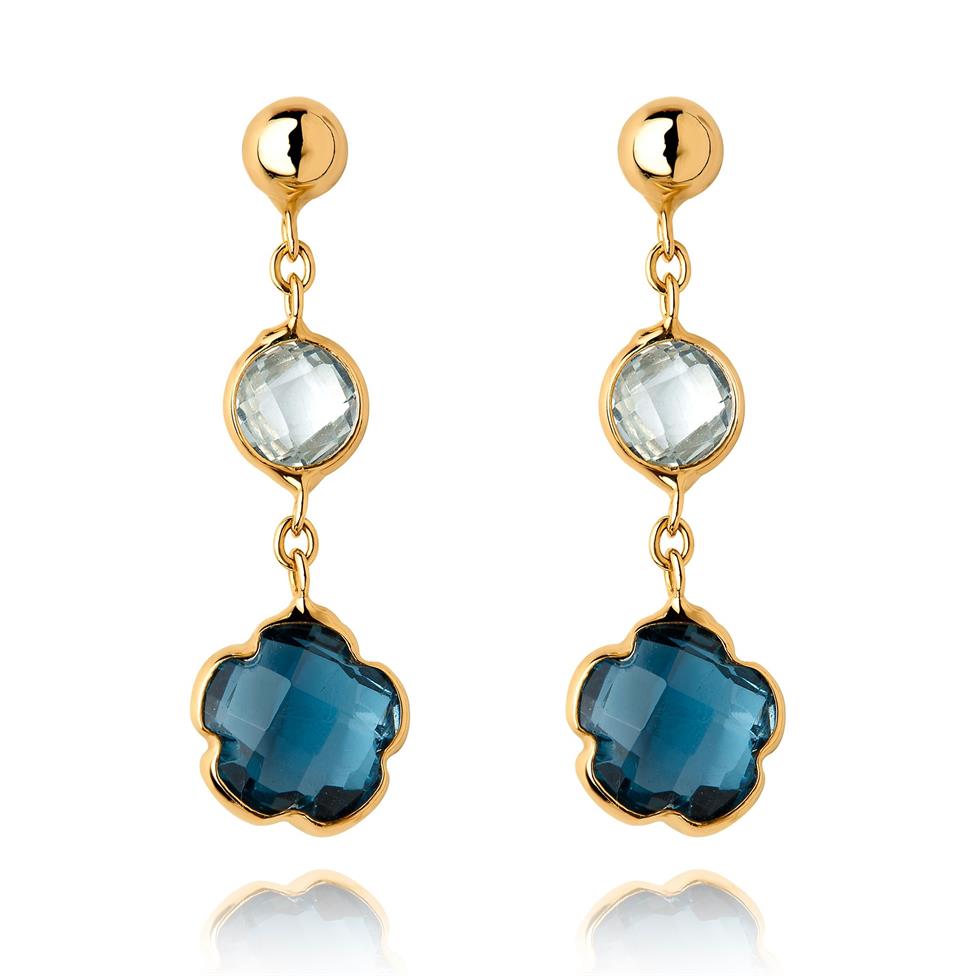 Bloom 18ct Yellow Gold Blue Topaz Drop Earrings Thumbnail Image 0