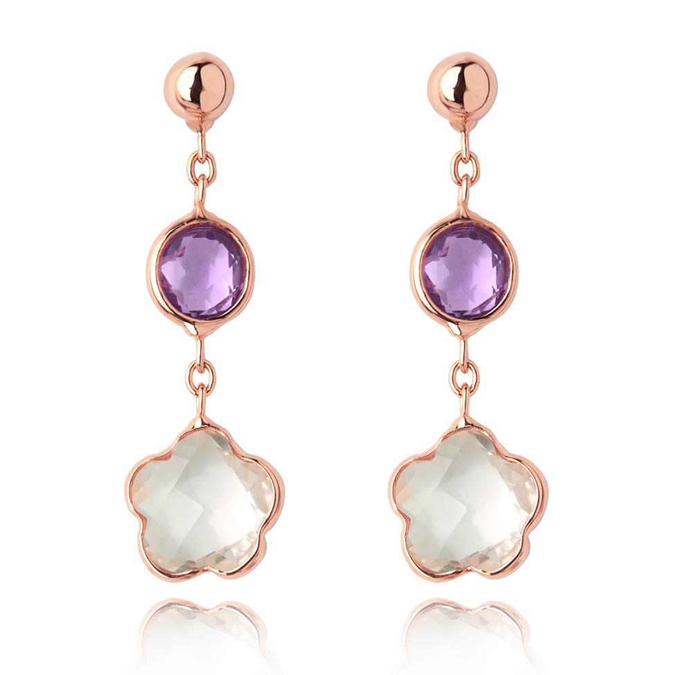 Bloom 18ct Rose Gold Amethyst Drop Earrings Thumbnail Image 0