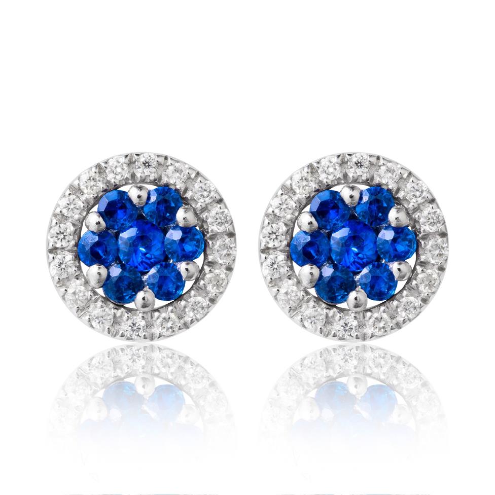 18ct White Gold Sapphire and Diamond Cluster Earrings Thumbnail Image 0