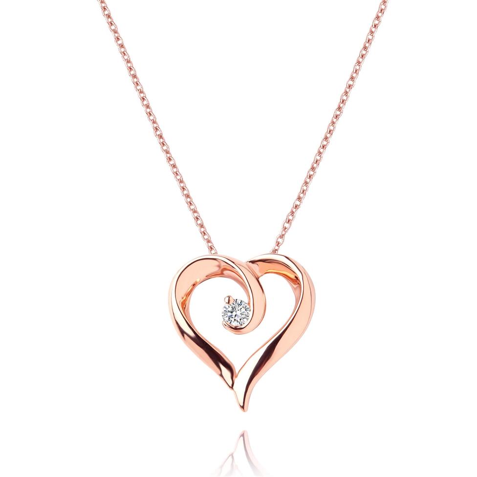 18ct Rose Gold Diamond Heart Design Pendant 0.03ct Thumbnail Image 0