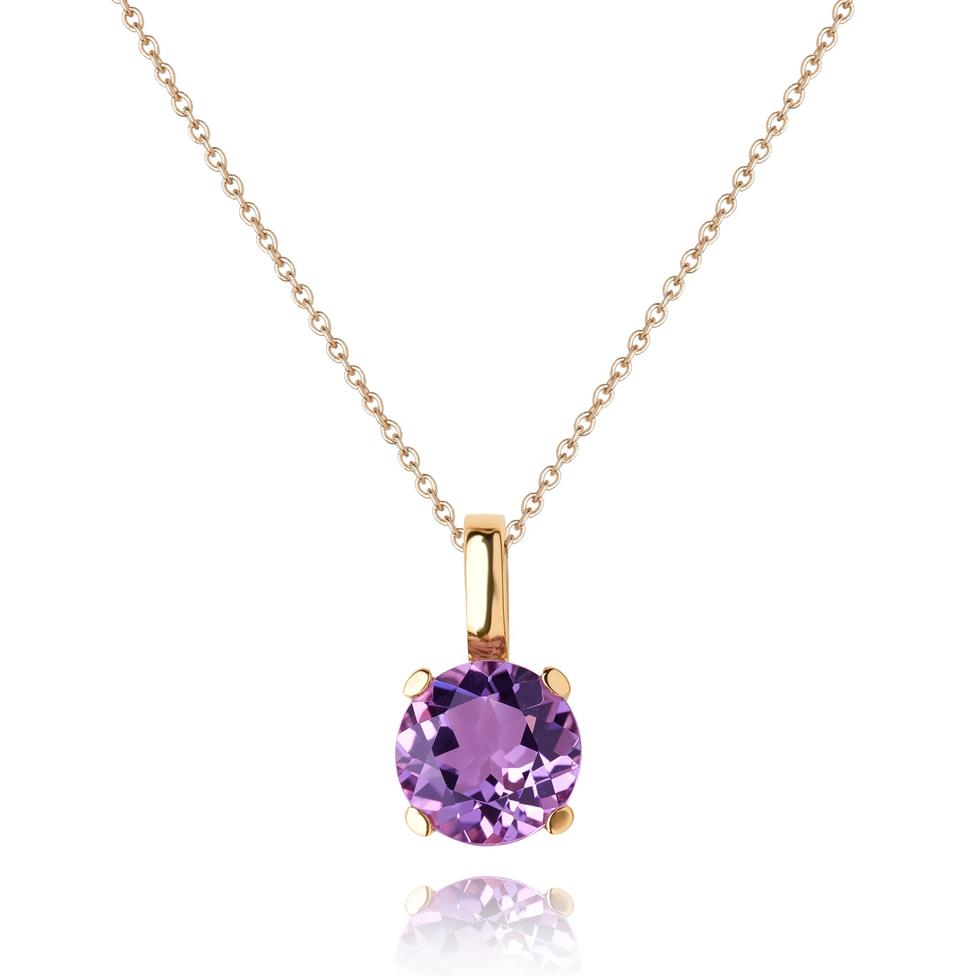18ct Rose Gold Amethyst Solitaire Pendant Thumbnail Image 0