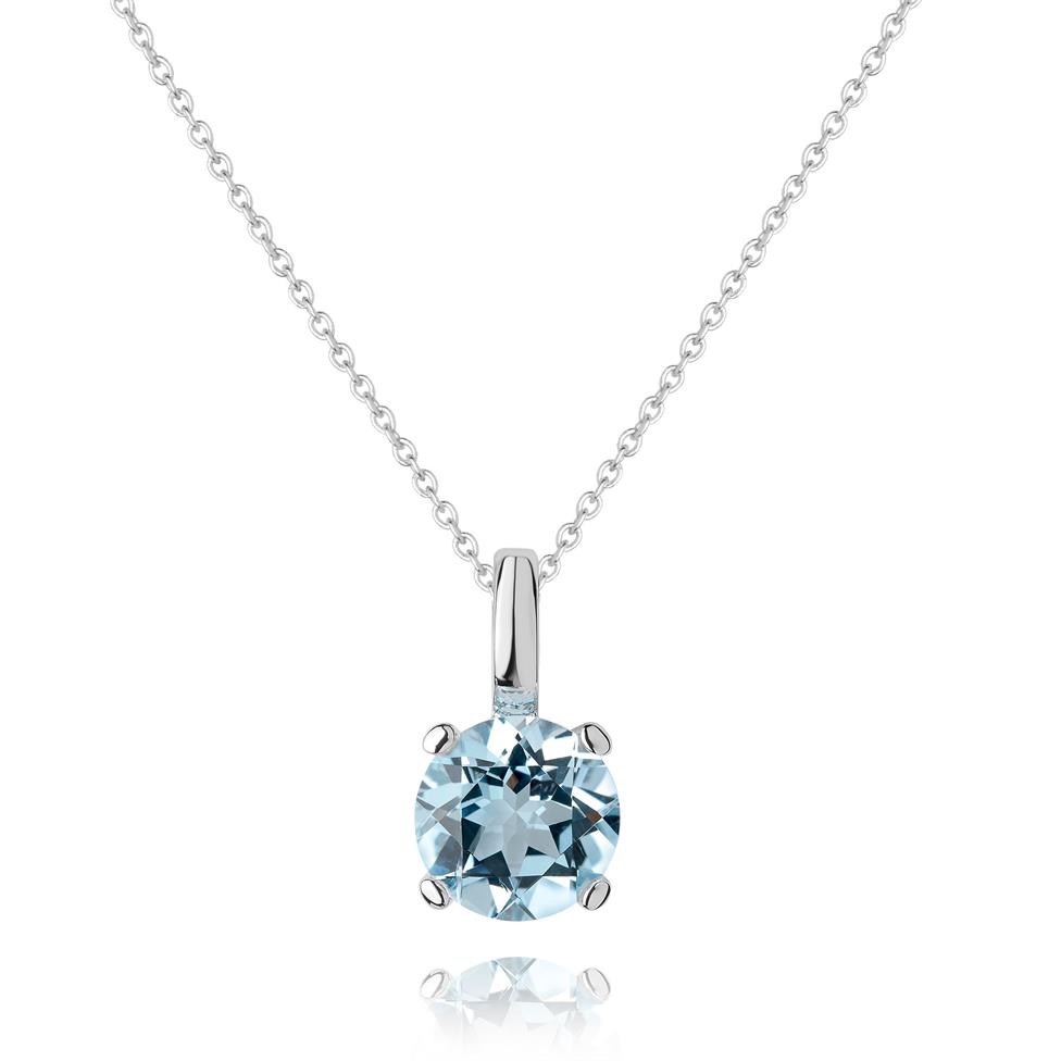 18ct White Gold Blue Topaz Solitaire Pendant Thumbnail Image 0