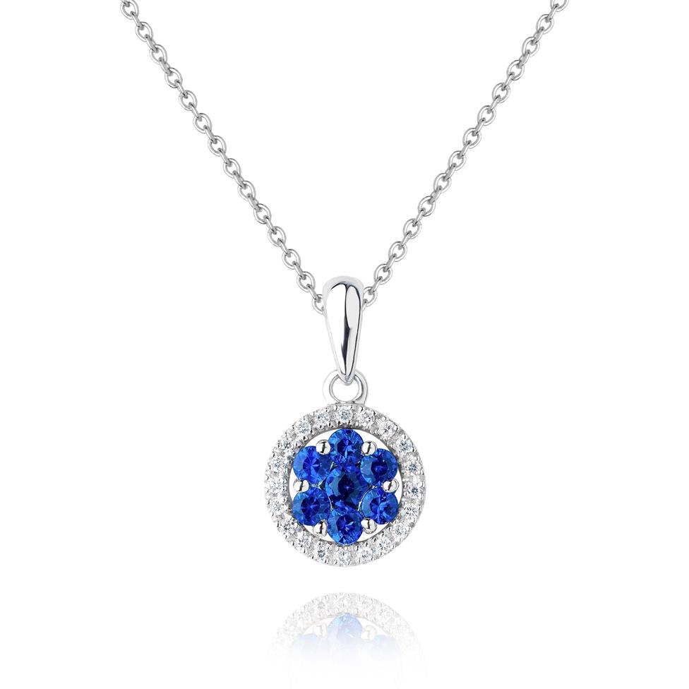18ct White Gold Illusion Detail Sapphire and Diamond Pendant Thumbnail Image 0