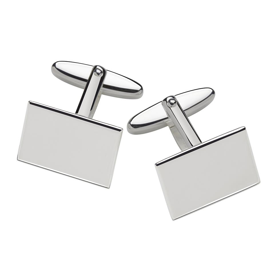 Sterling Silver Rectangle Design Cufflinks Thumbnail Image 0